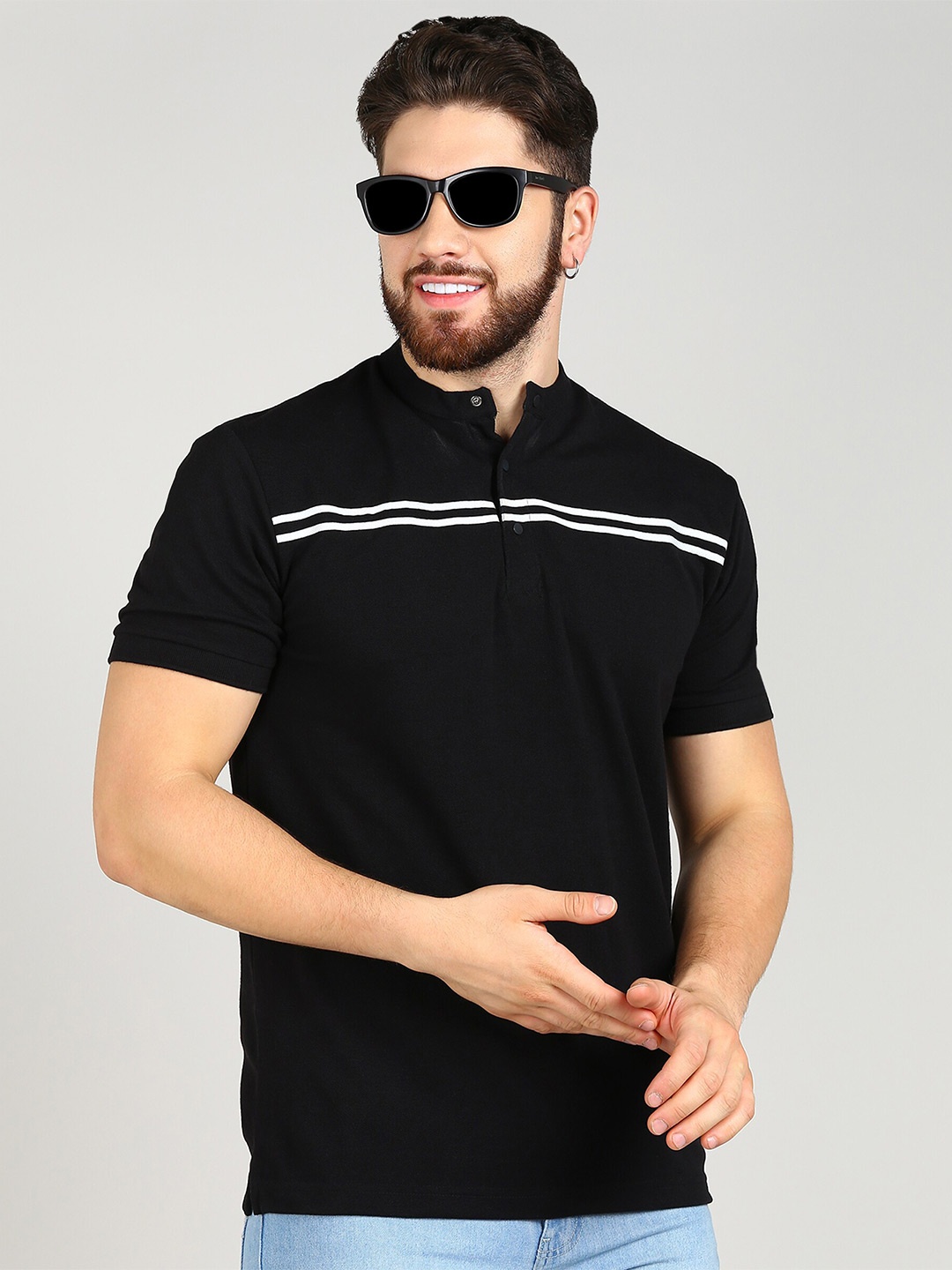 

Alan Jones Mandarin Collar Slim Fit T-Shirt, Black