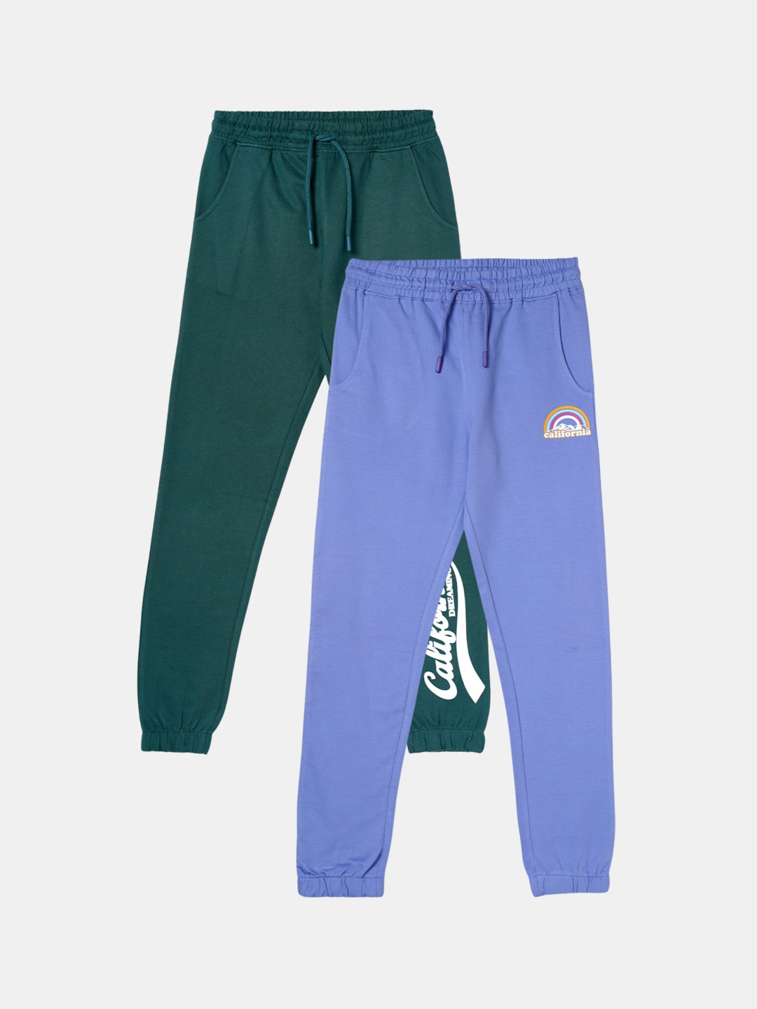 

R&B Girls Pack Of 2 Mid-Rise Cotton Joggers, Green