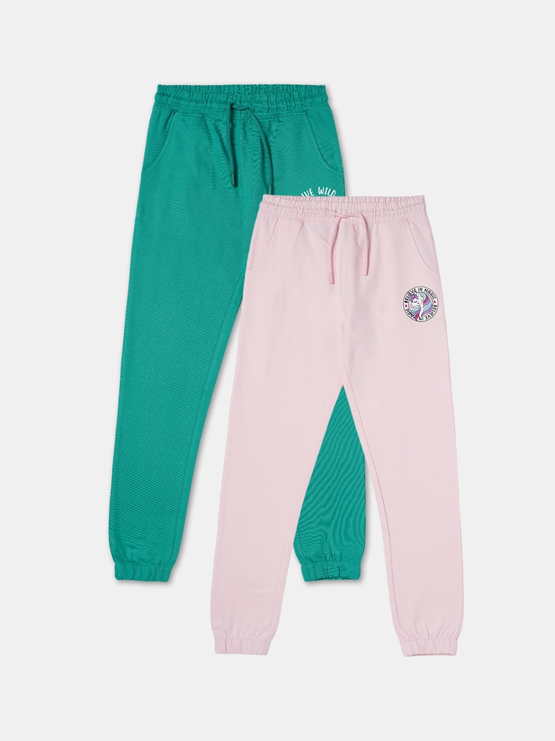 

R&B Girls Pack Of 2 Mid-Rise Cotton Joggers, Pink