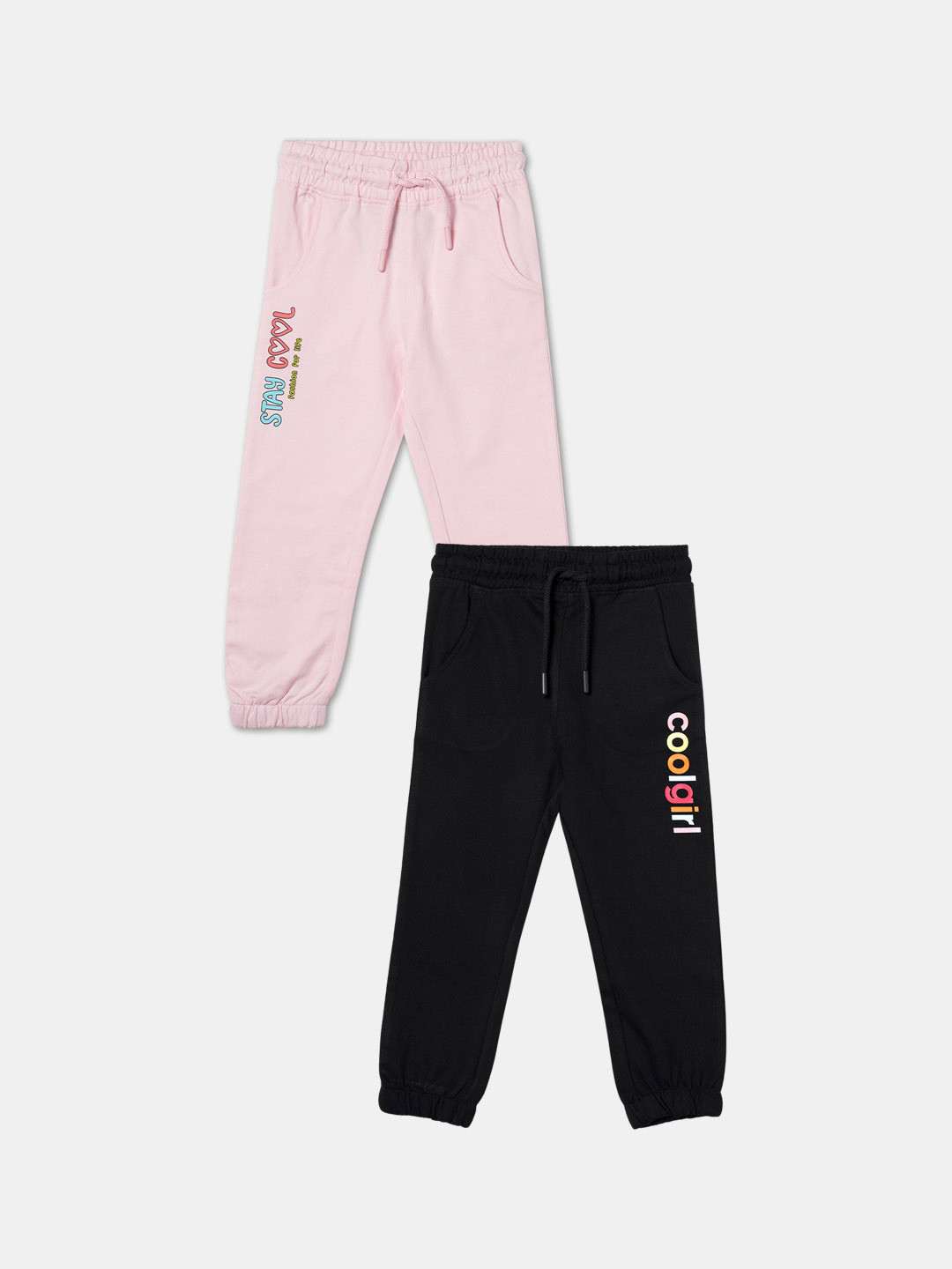 

R&B Girls Pack Of 2 Mid-Rise Cotton Joggers, Pink