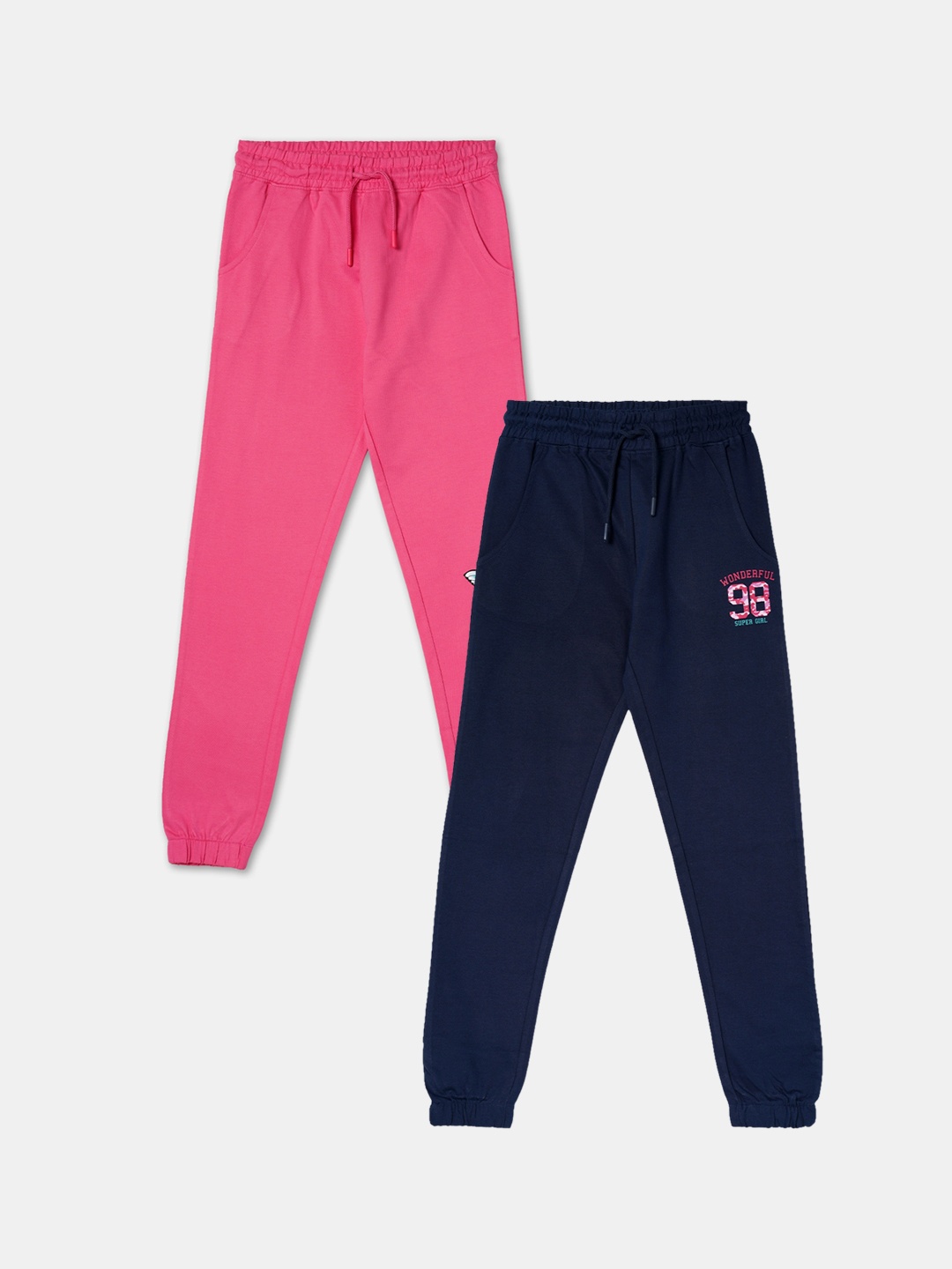

R&B Girls Pack Of 2 Mid-Rise Cotton Joggers, Navy blue