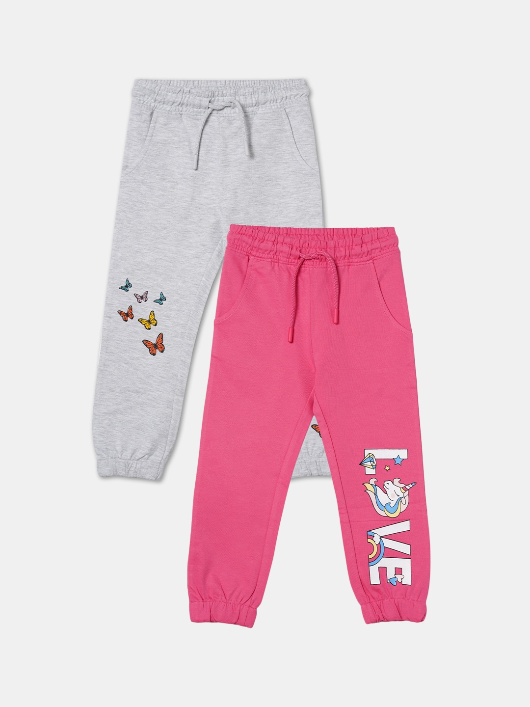 

R&B Girls Pack Of 2 Mid-Rise Cotton Joggers, Grey