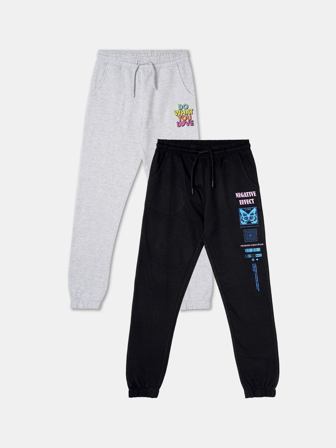 

R&B Girls Pack Of 2 Mid-Rise Cotton Joggers, Black