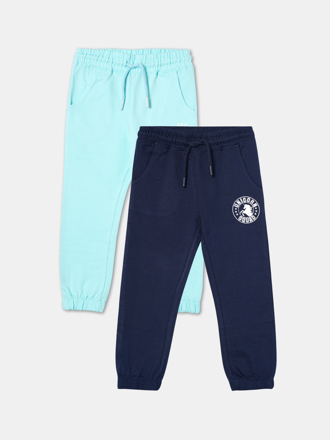 

R&B Girls Pack Of 2 Mid-Rise Cotton Joggers, Navy blue