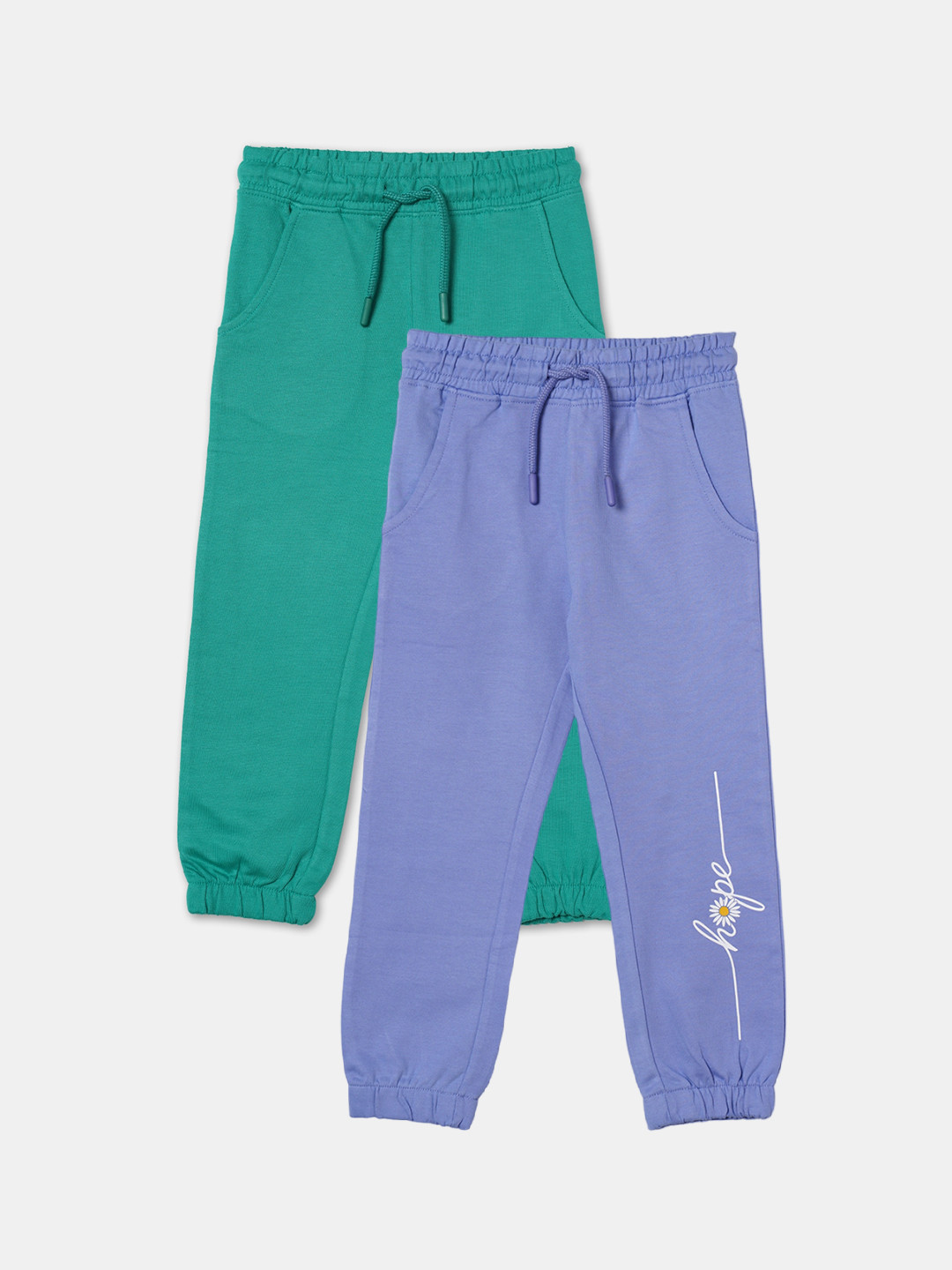 

R&B Girls Pack Of 2 Mid-Rise Cotton Joggers, Green