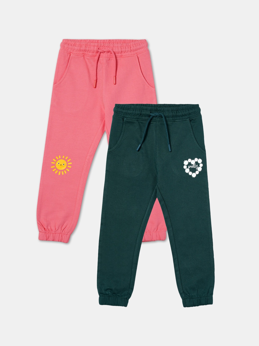 

R&B Girls Pack Of 2 Mid-Rise Cotton Joggers, Pink