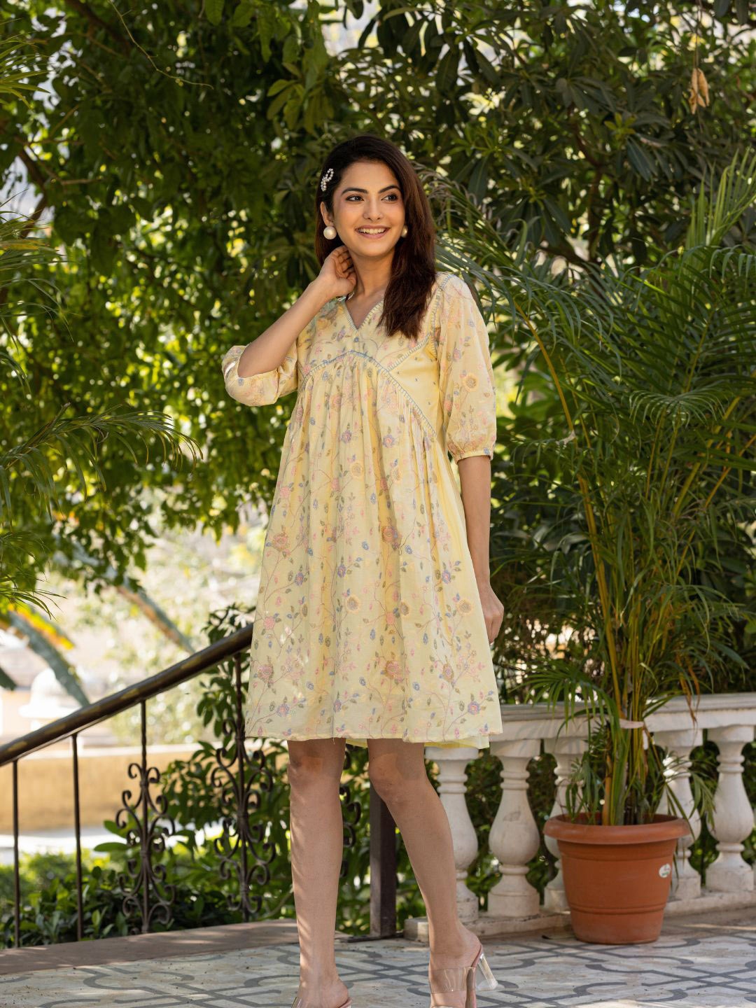

Zolo Label Yellow Floral Print A-Line Dress