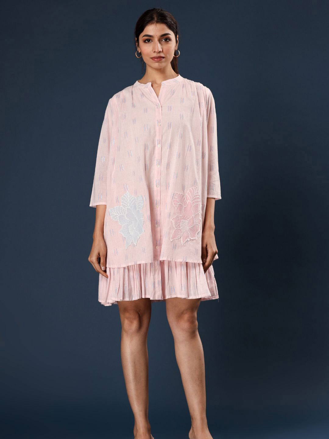 

Zolo Label Floral Embroidered Cotton A-Line Dress, Pink