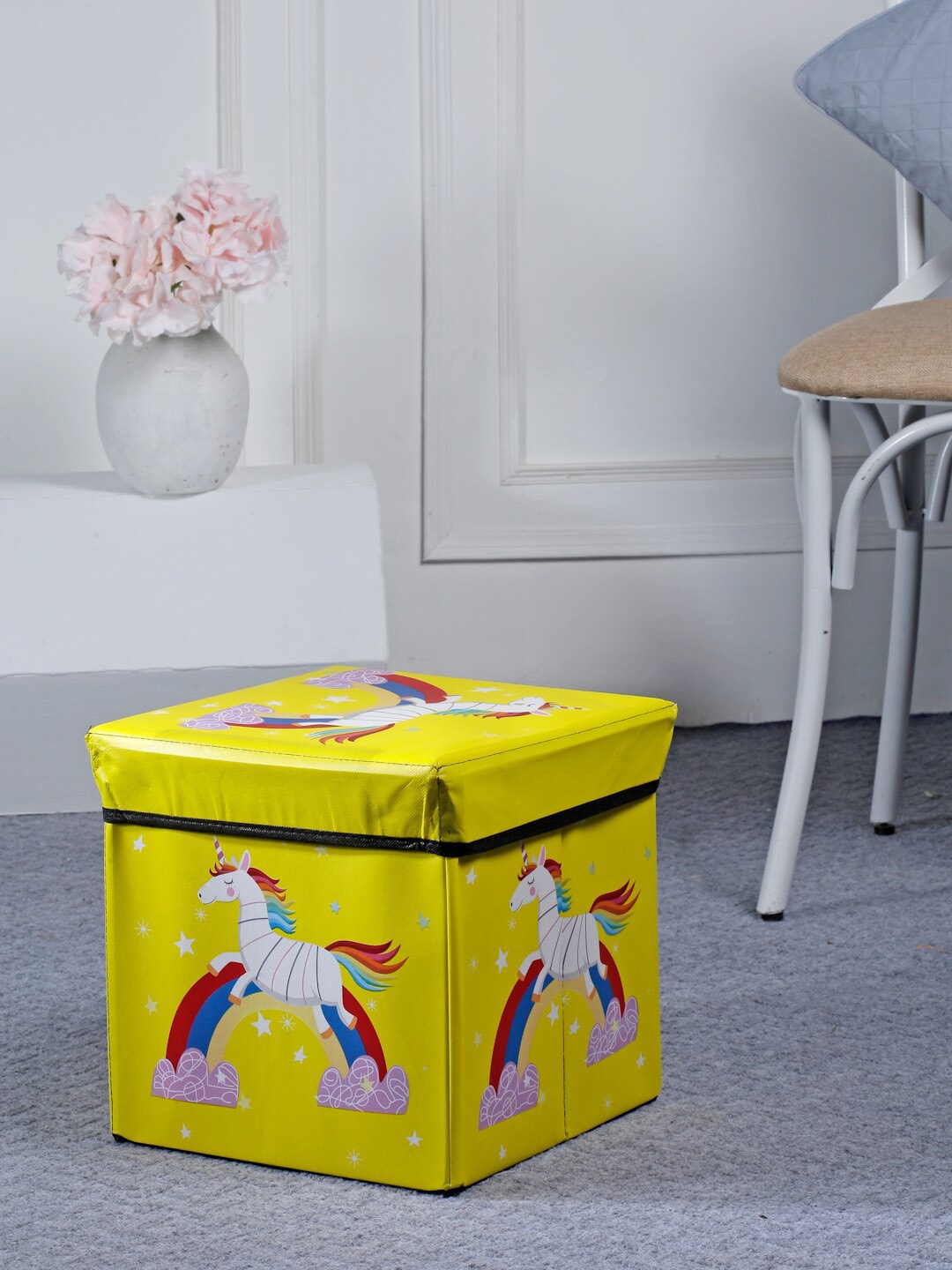 

FABINALIV Kids Yellow & White Printed Foldable Organiser With Lid