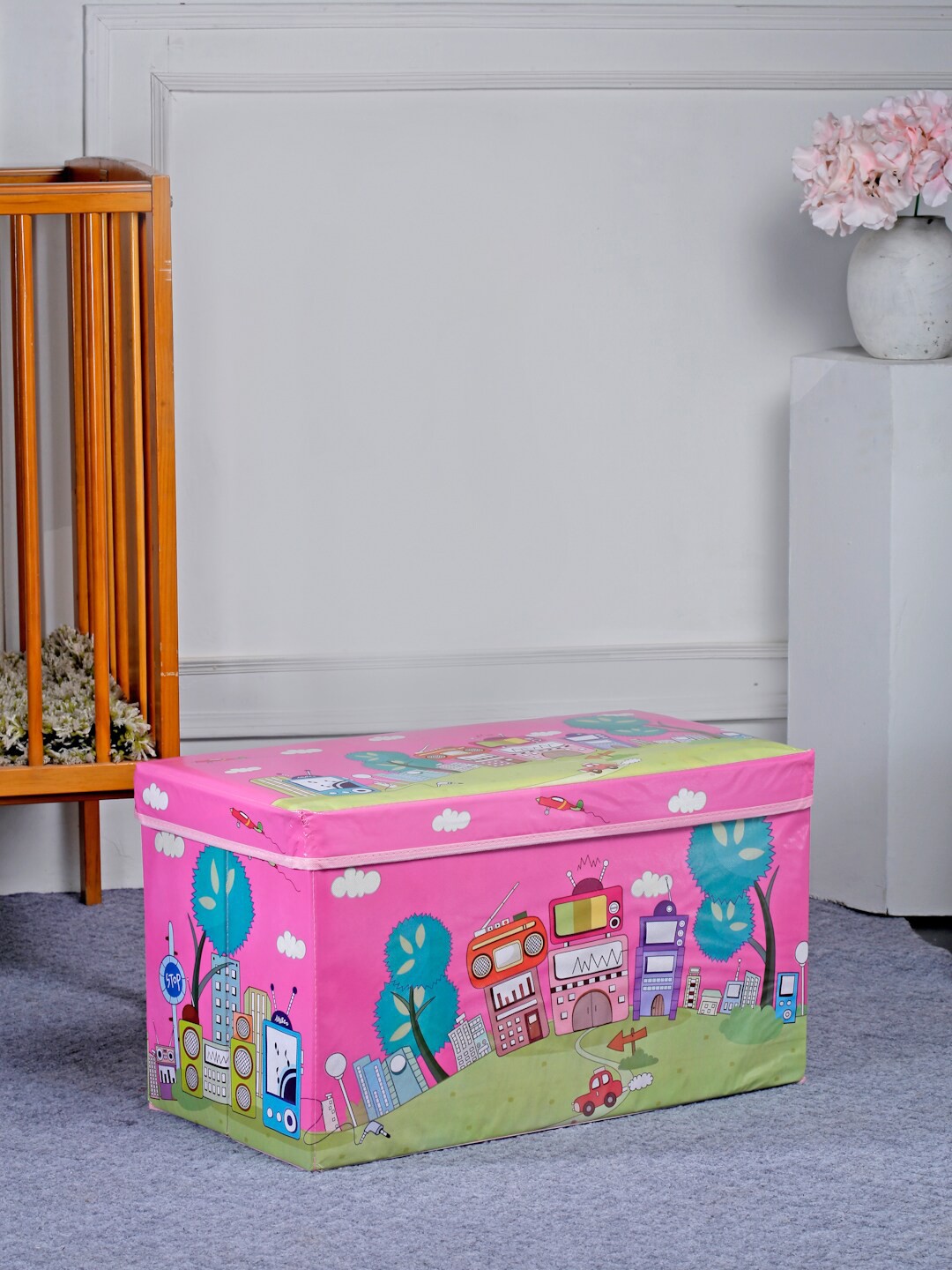 

FABINALIV Kids Pink Printed Foldable Organiser With Lid