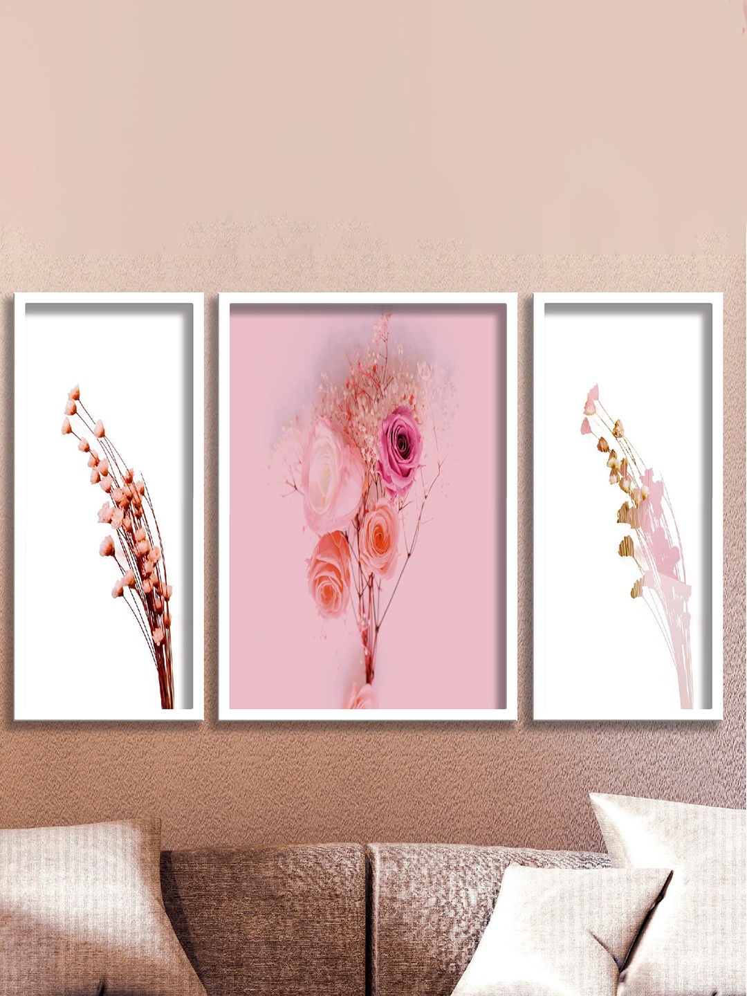 

SAF 3-Pcs White & Pink Flower Painting Wall Art