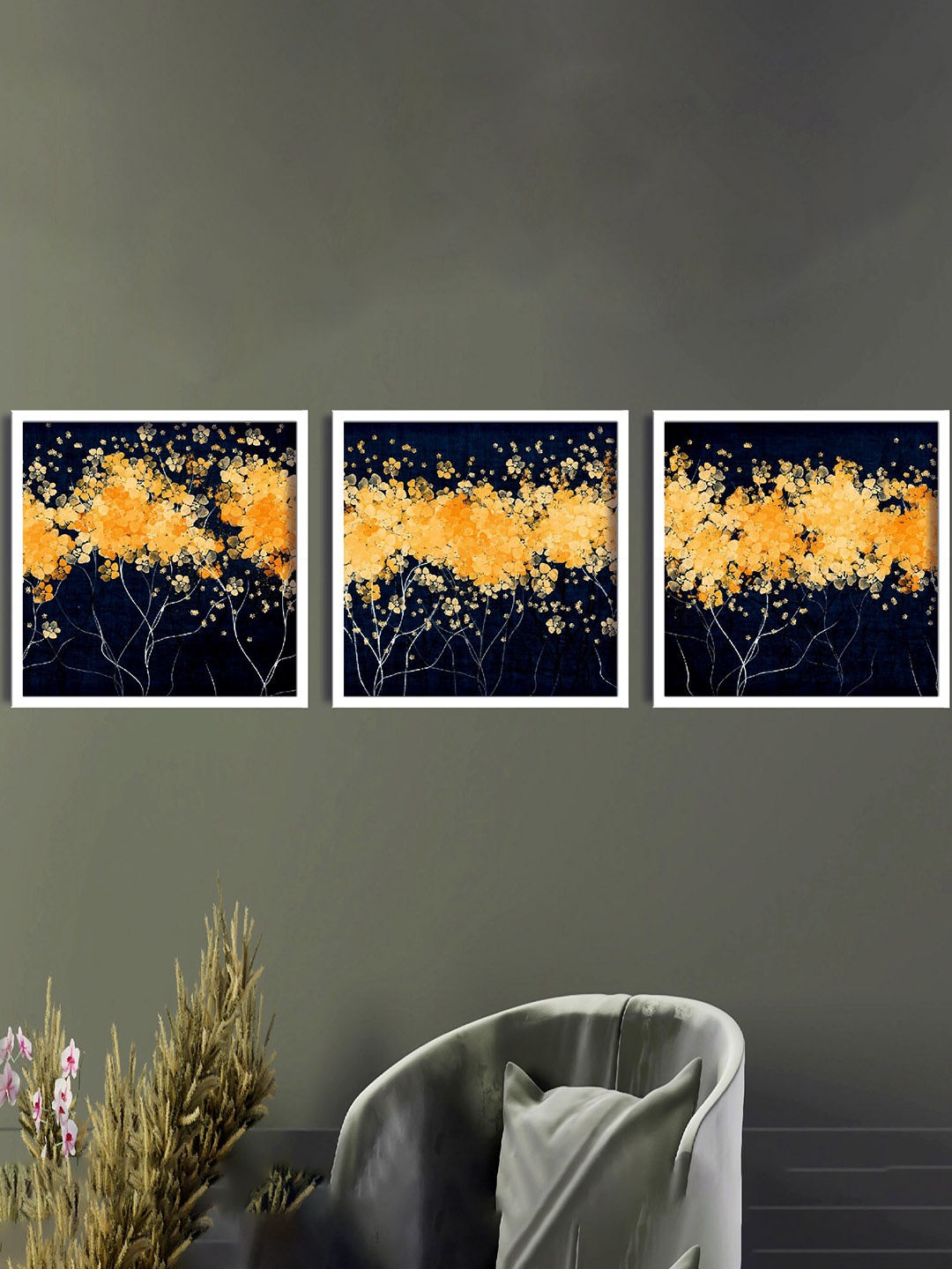

SAF 3-Pcs Black & Yellow Tree Painting Wall Art