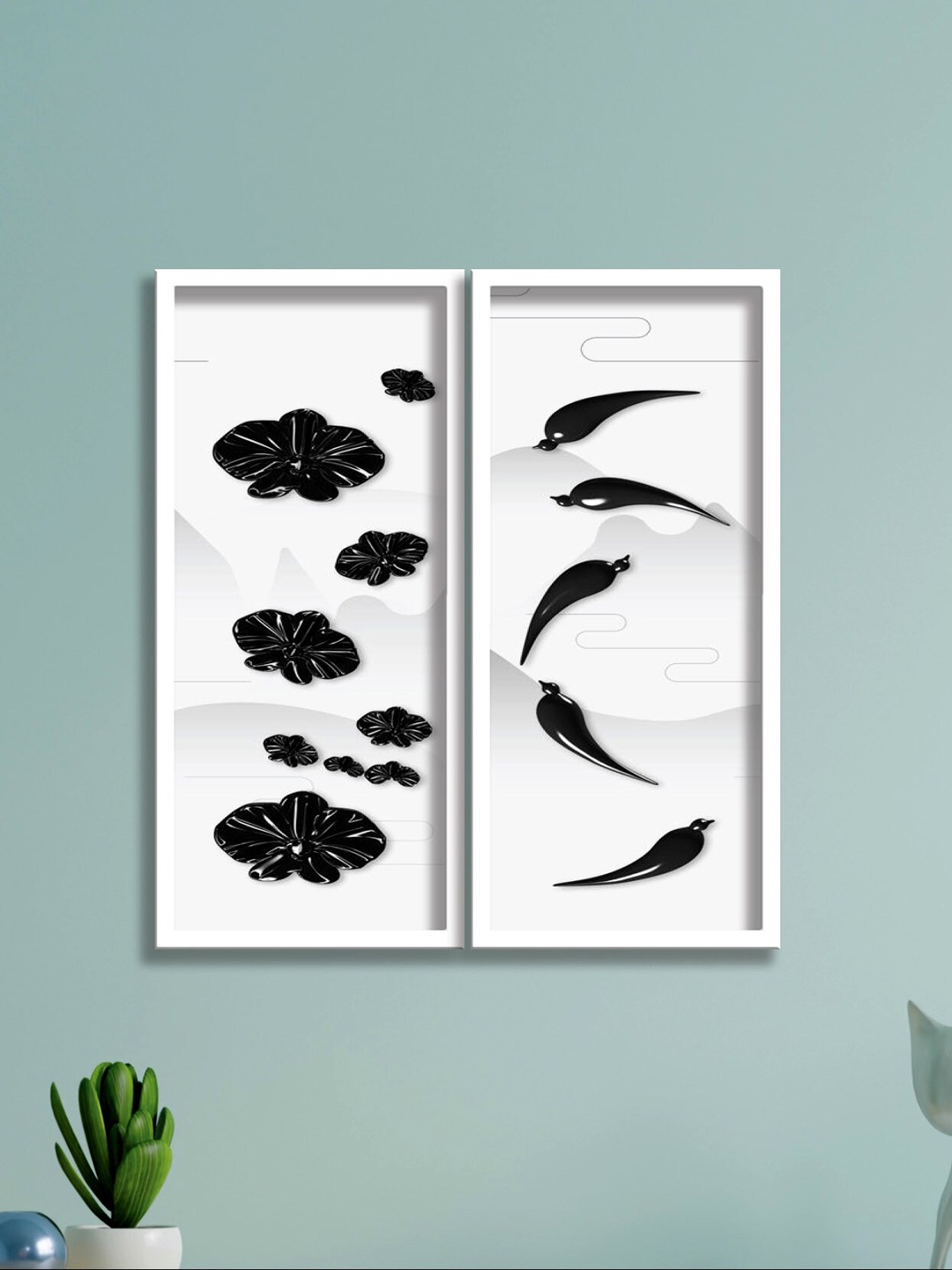 

SAF 2-Pcs White & Black Abstract Art Painting Wall Art