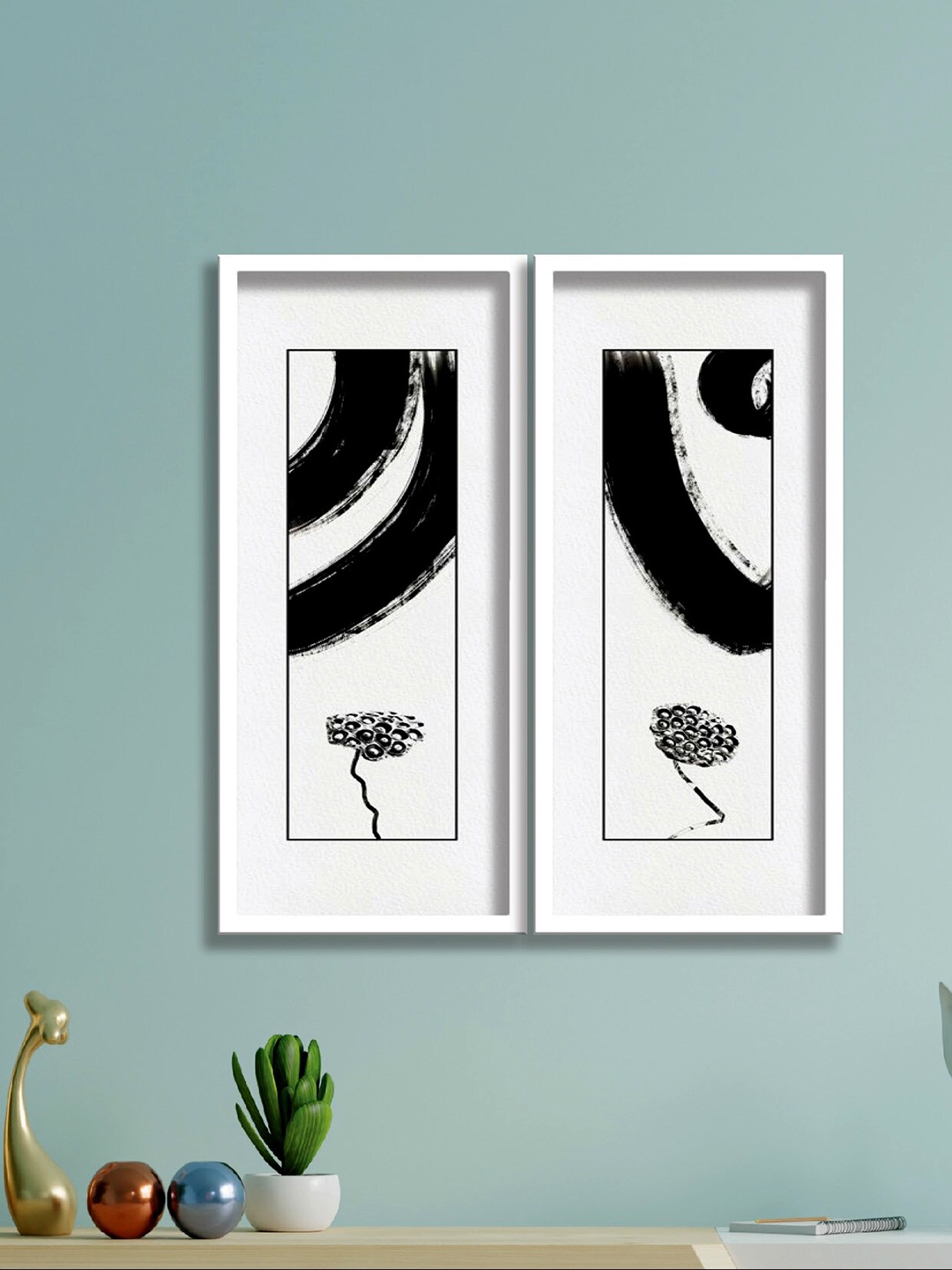 

SAF 2-Pcs White & Black Abstract Painting Wall Art