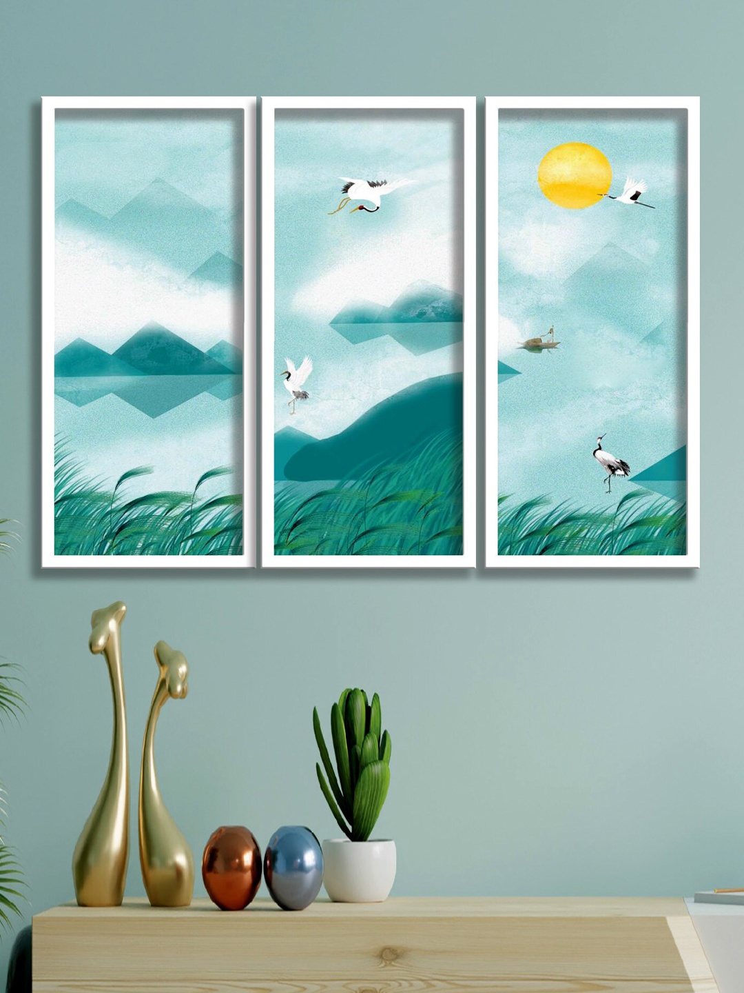 

SAF 3-Pcs Sea Green Abstract Painting Wall Art