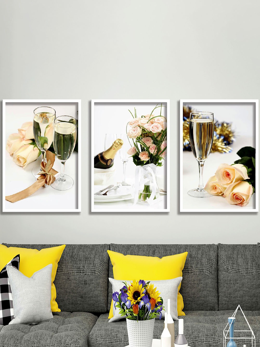 

SAF White & Peach 3-Pieces Wine Glass Printed Framed Wall Art