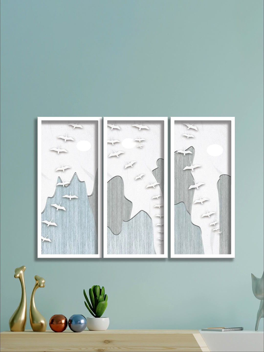 

SAF White & Grey 3-Pieces Abstract Printed Framed Wall Art