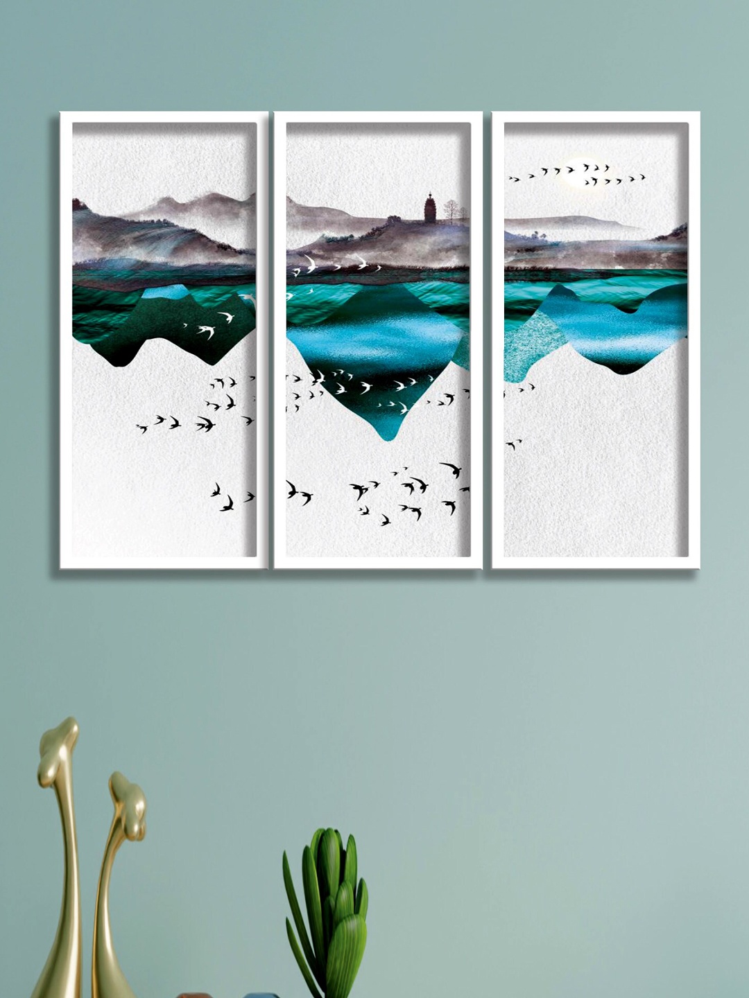 

SAF White & Blue 3-Pieces Abstract Printed Framed Wall Art