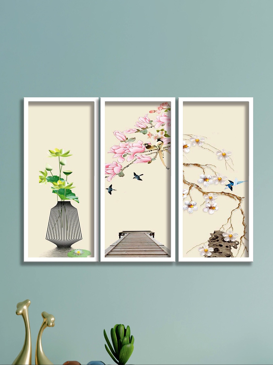 

SAF Beige & Pink 3-Pieces Flower Printed Framed Wall Art