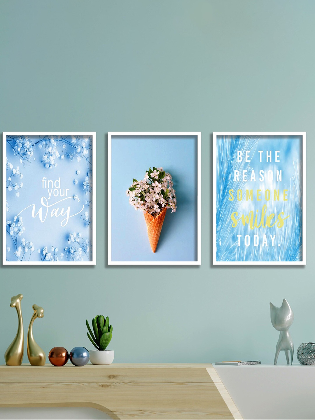 

SAF Blue & Brown 3 Pieces Motivational Quotes Painting Wall Art