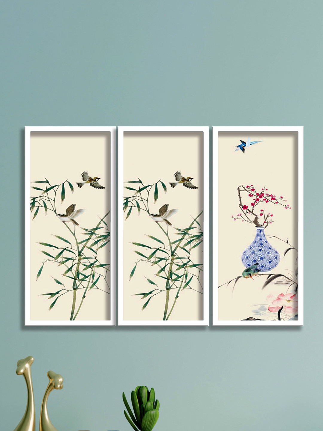 

SAF Beige & Green 3 Pieces Floral Painting Wall Art