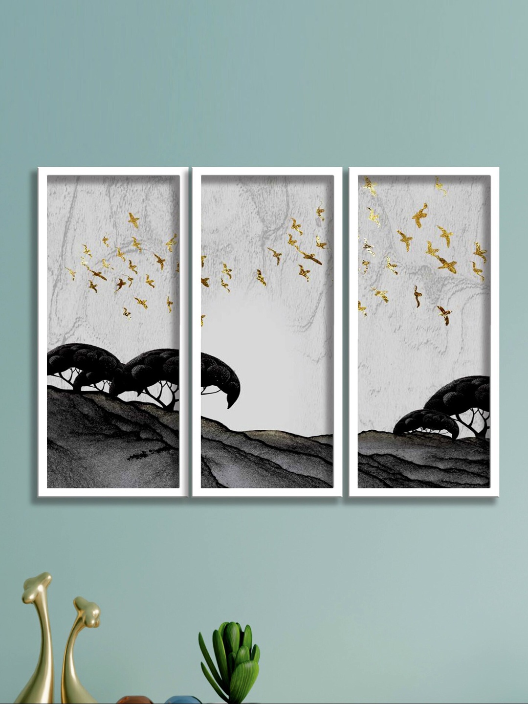 

SAF White & Black 3 Pieces Birds Wall Art Painting