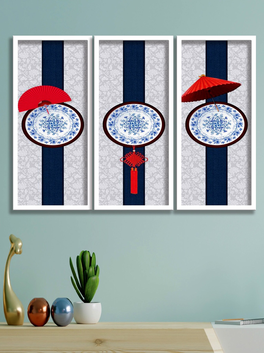 

SAF Grey & Blue 3 Pieces Abstract Painting Wall Art