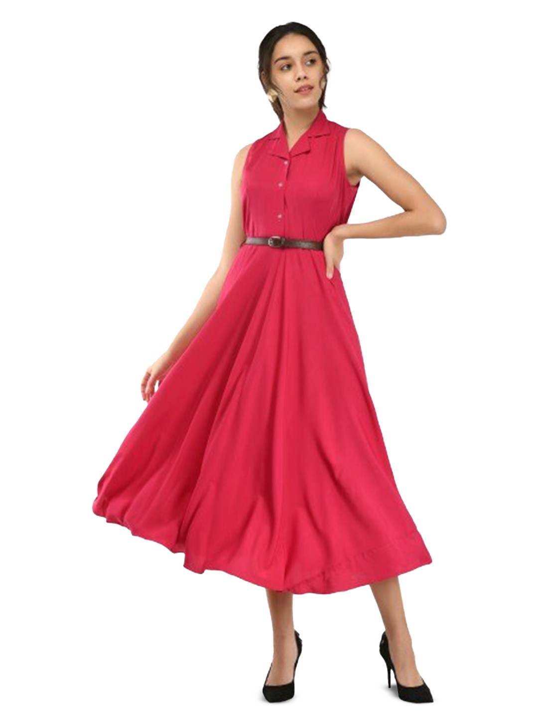 

Rudraaksha Creations Crepe Fit & Flare Midi Dress With Belt, Pink