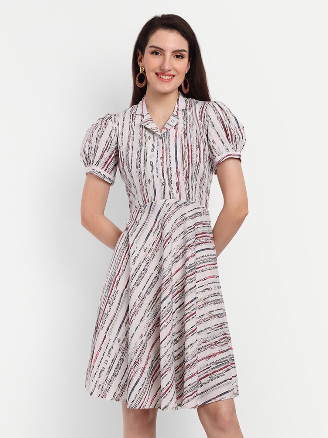 

Rudraaksha Creations Abstract Printed Crepe Fit & Flare Dress, White