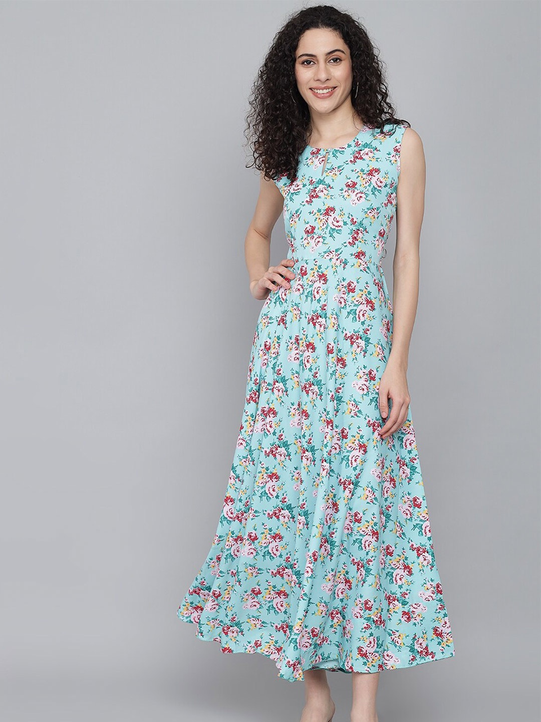 

Rudraaksha Creations Floral Printed Crepe Maxi Dress, Blue