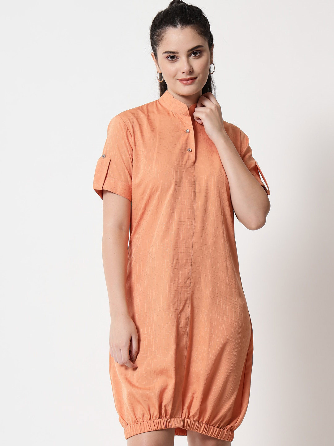 

Rudraaksha Creations Band Collar Crepe Shirt Dress, Orange