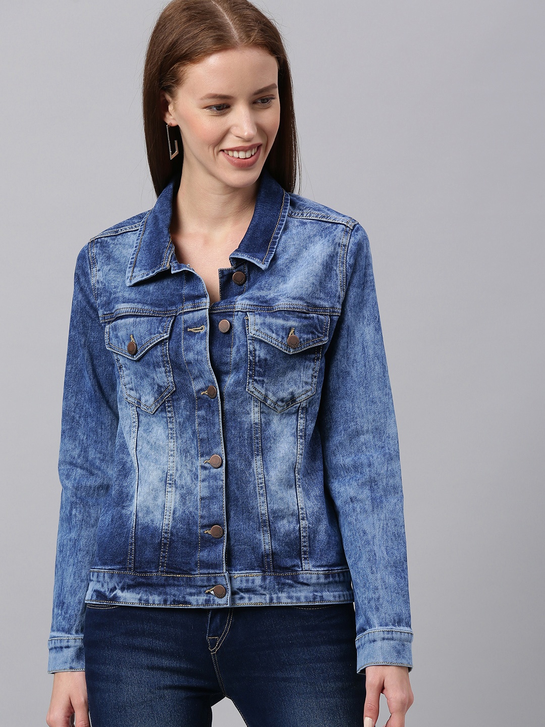 

HERE&NOW Women Blue Solid Denim Jacket