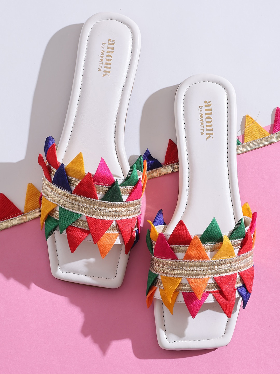 

Anouk Red And Yellow Embellished Open Toe Flats