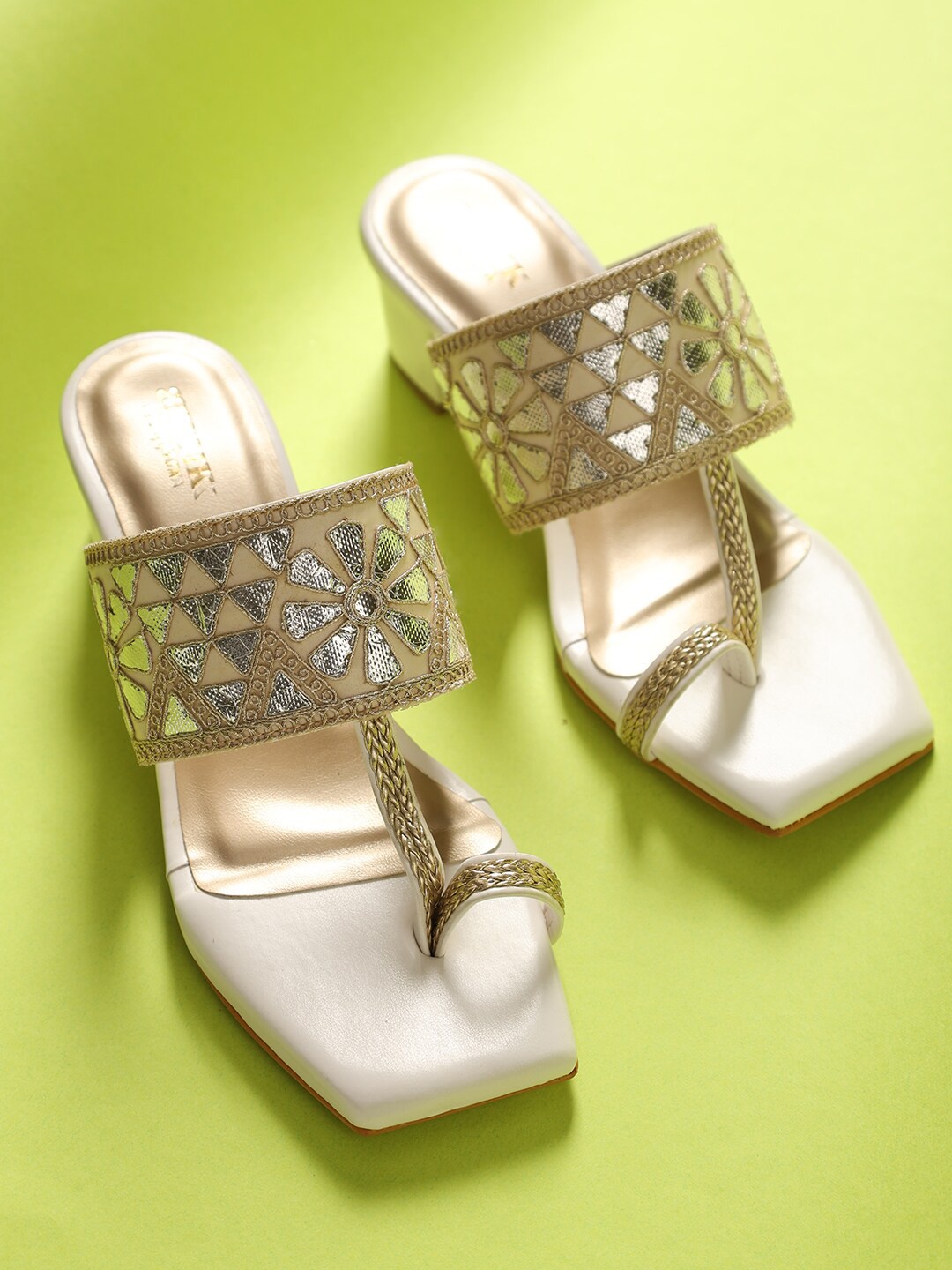 

Anouk Gold-Toned Embroidered Block Heels