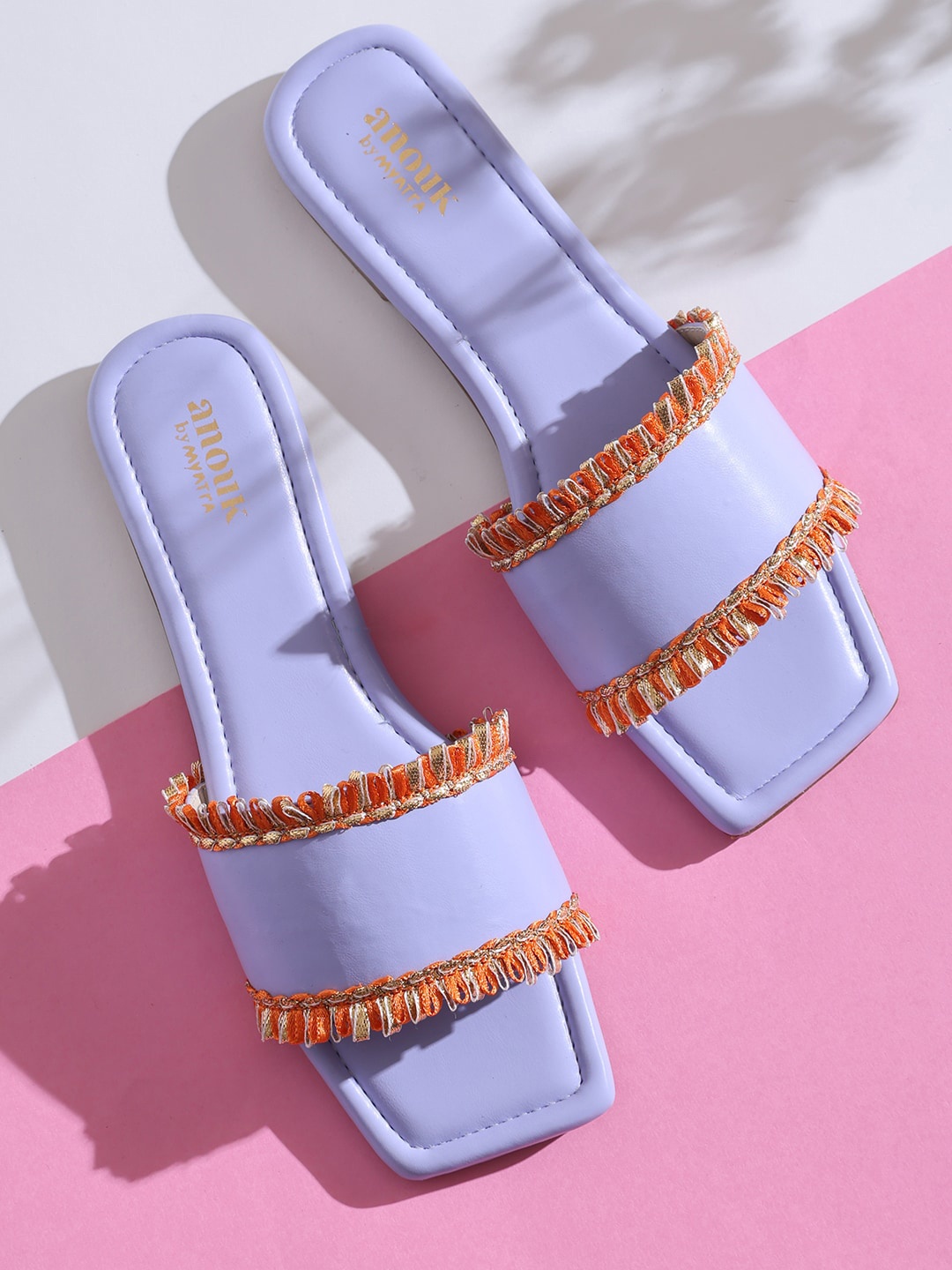 

Anouk Lavender And Orange Embellished Open Toe Flats