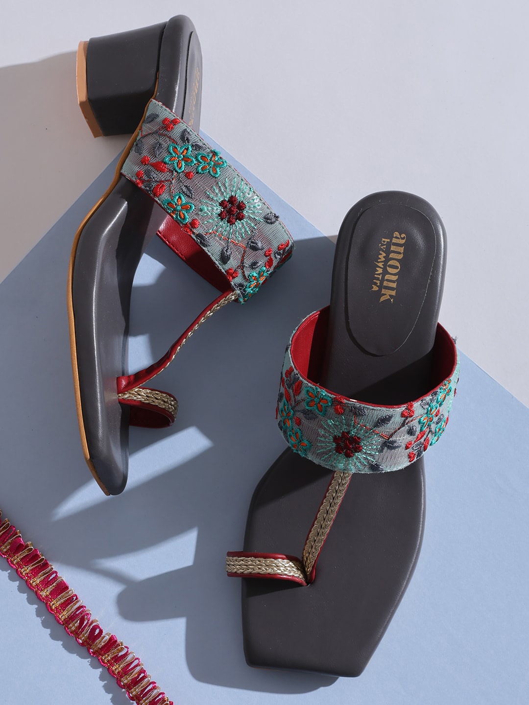 

Anouk Grey Embellished Ethnic Block Heels