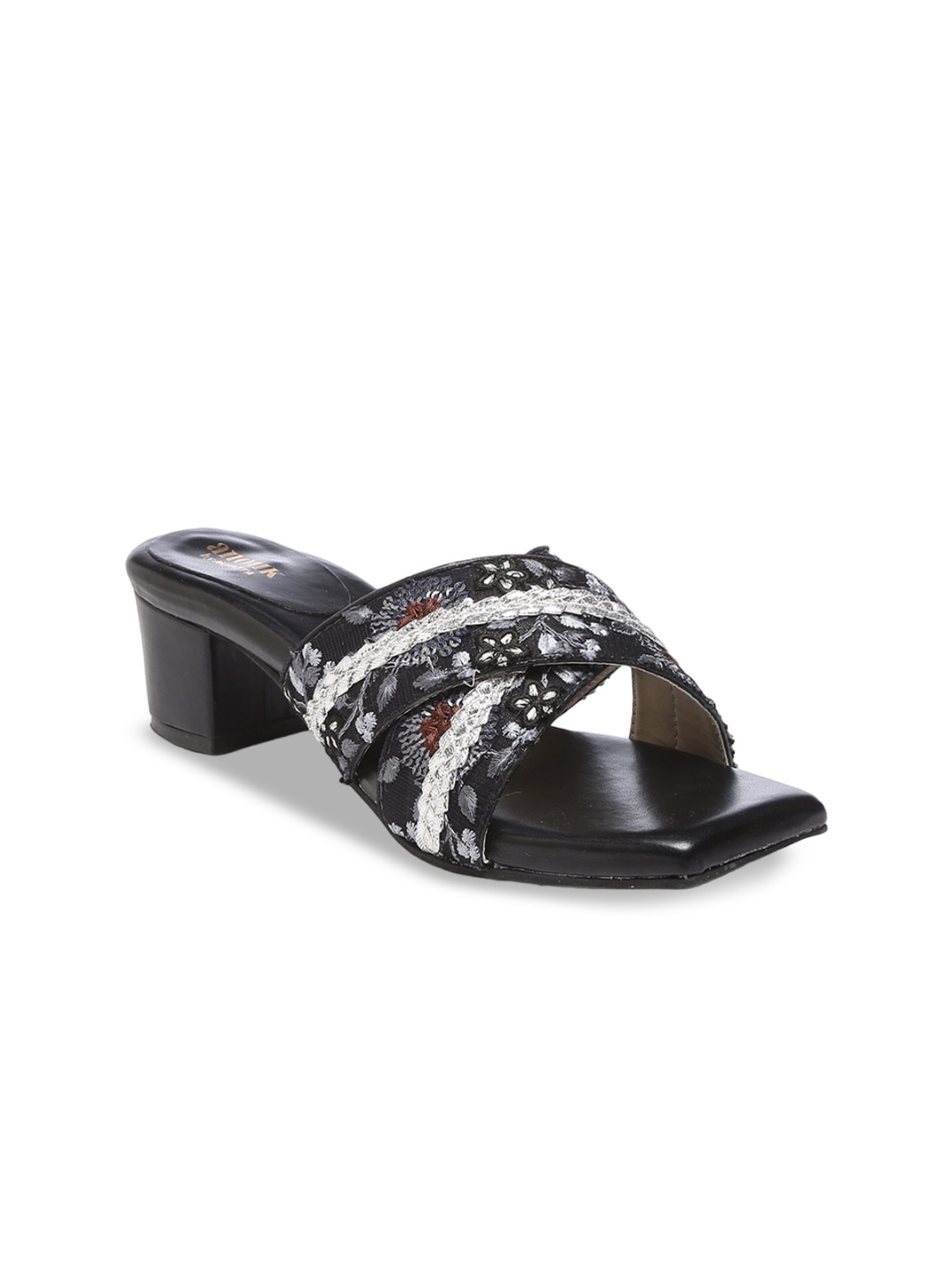 

Anouk Black & White Embellished Cross Strap Block Heels