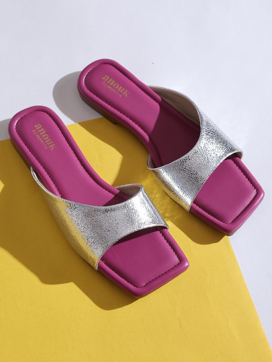 

Anouk Women Textured Open Toe Flats, Pink