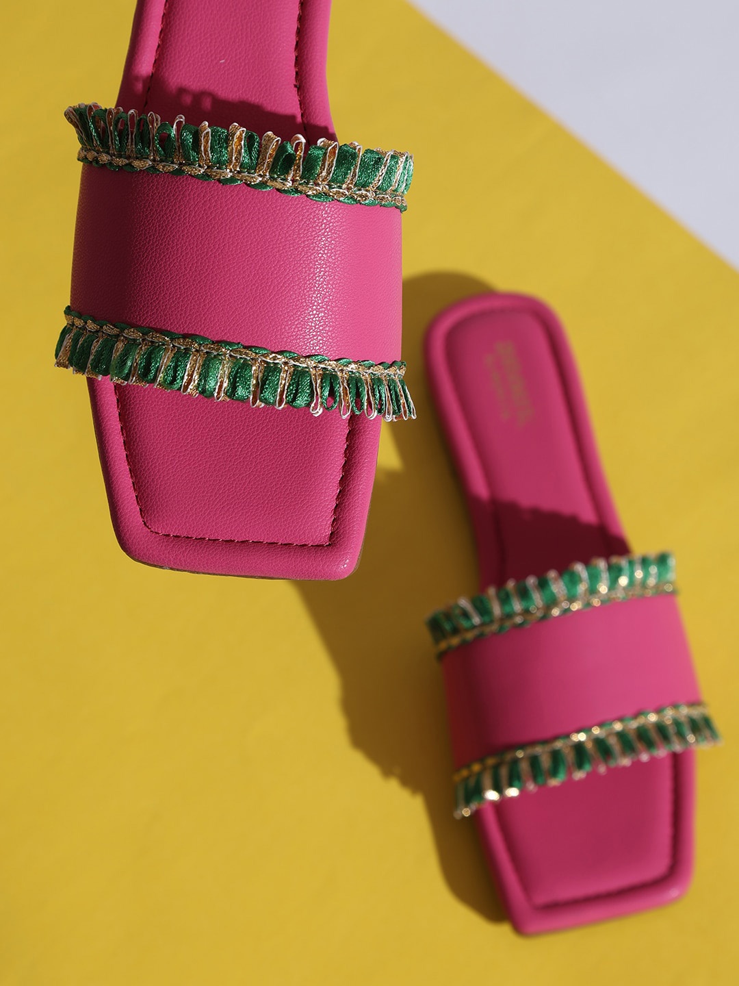 

Anouk Pink And Green Embellished Open Toe Flats