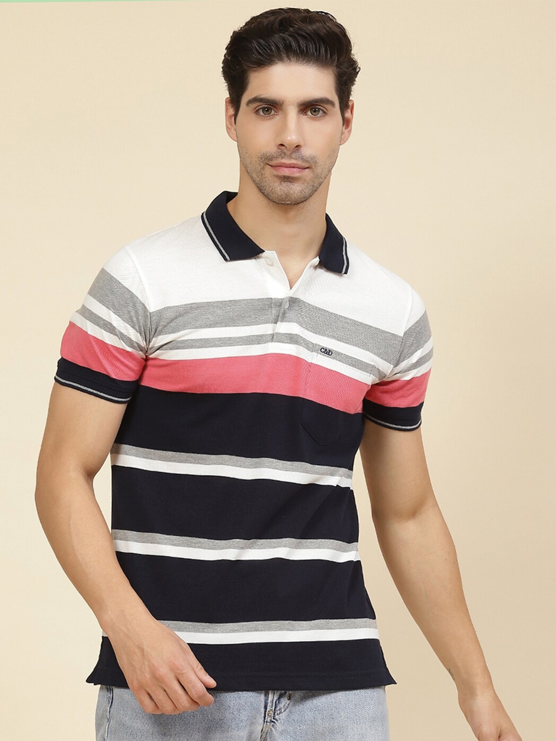 

Cloak & Decker by Monte Carlo Striped Cotton Polo T-shirt, Black