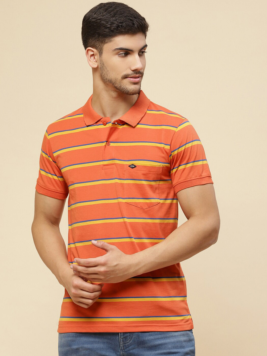 

Cloak & Decker by Monte Carlo Striped Polo Collar Cotton T-Shirt, Orange