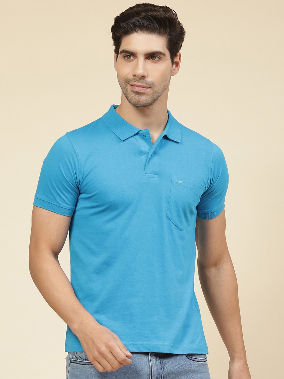 

Cloak & Decker by Monte Carlo Polo Collar Cotton T-Shirt, Blue
