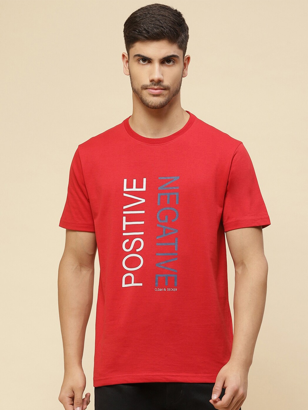 

Cloak & Decker by Monte Carlo Typography Printed Cotton T-shirt, Red