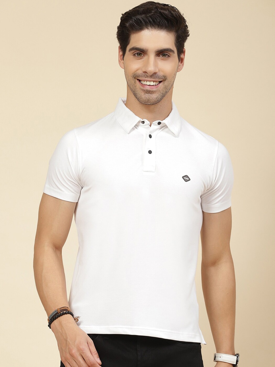 

Cloak & Decker by Monte Carlo Half Sleeve Cotton Polo T-shirt, White