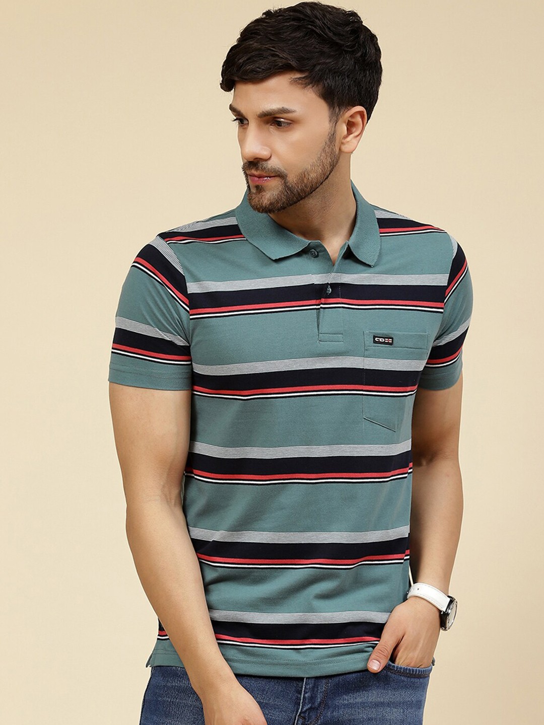 

Cloak & Decker by Monte Carlo Striped Polo Collar Short Sleeves Cotton T-shirt, Blue