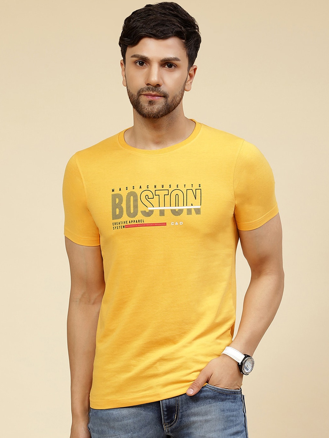

Cloak & Decker by Monte Carlo Typography Printed Cotton T-Shirt, Yellow