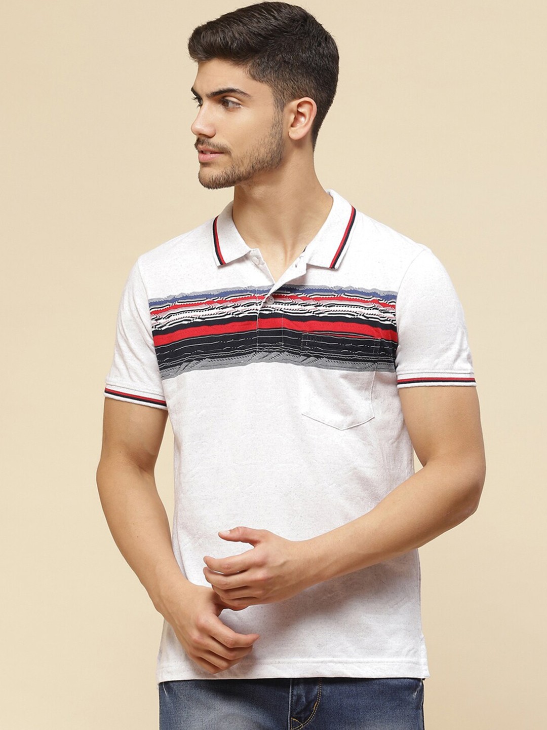 

Cloak & Decker by Monte Carlo Striped Polo Collar Cotton T-shirt, White