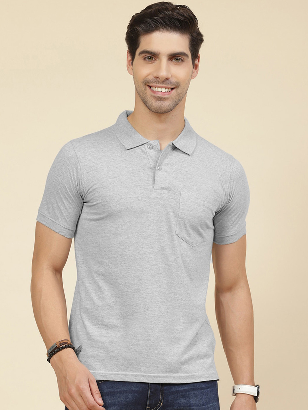 

Cloak & Decker by Monte Carlo Polo Collar Cotton T-shirt, Grey