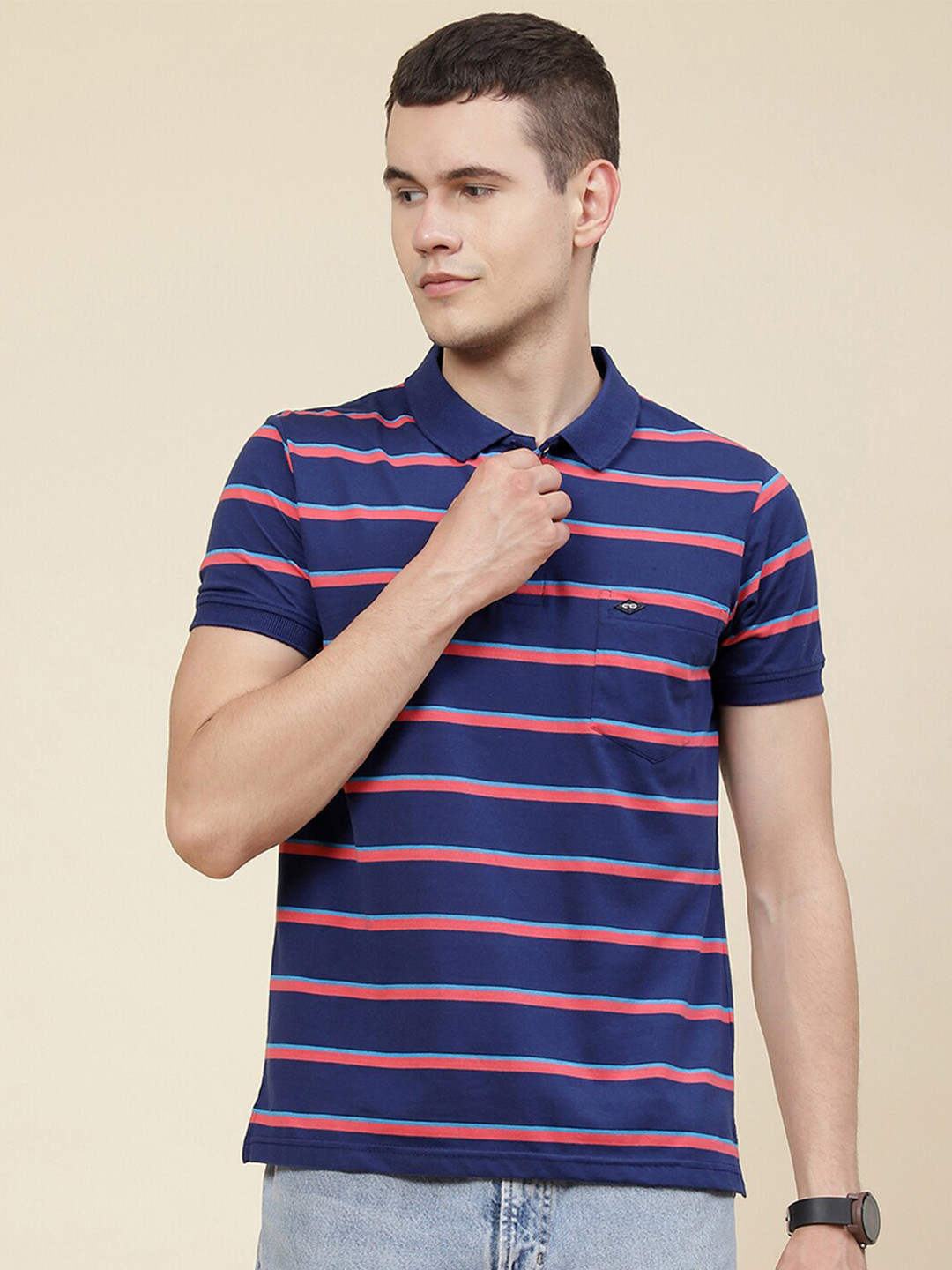 

Cloak & Decker by Monte Carlo Polo Collar Striped Cotton T-shirt, Blue