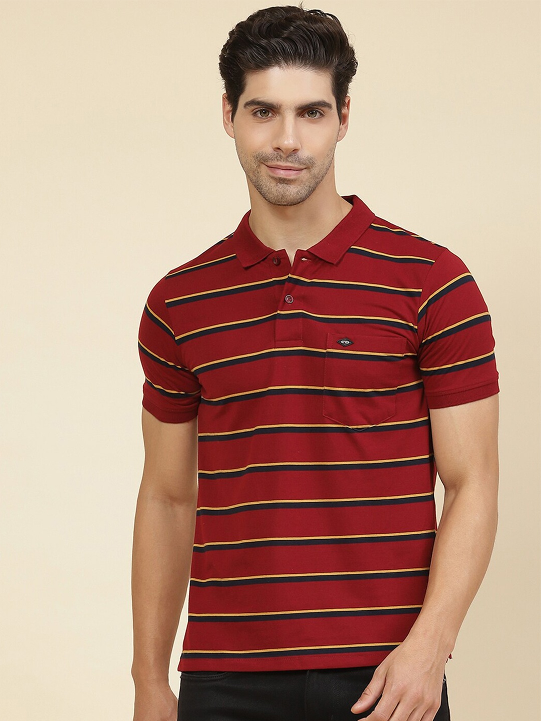 

Cloak & Decker by Monte Carlo Polo Collar Striped Cotton T-shirt, Maroon